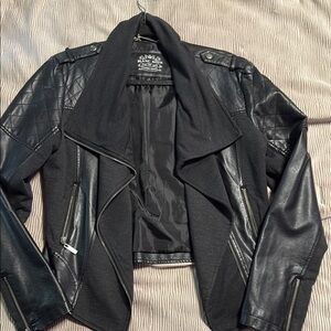 Blanc Noir Black Leather Jacket with Asymmetrical Design